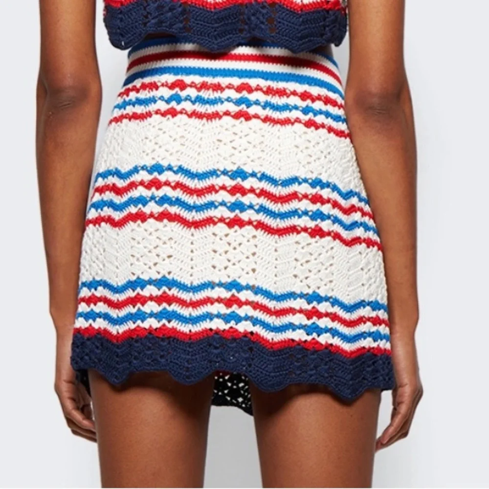 CASABLANCA CROCHET CHEVRON A-LINE SKIRT OFF-WHITE AND NAVY (Small) - Picture 4 of 8